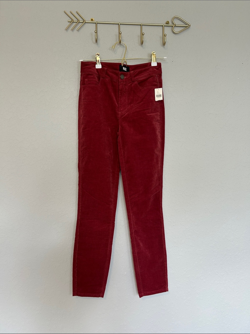 NWT PAIGE Hoxton Ankle Corduroy Pants Women’s 25 Burgundy Red Skinny